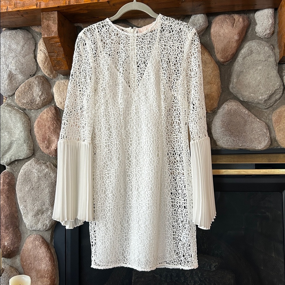 Keepsake Be The One Lace Pleated Bell Sleeve Mini, Size S